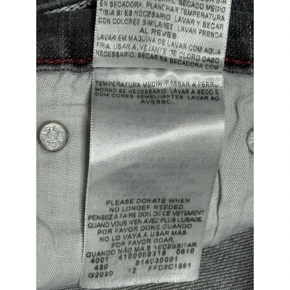 Levis 514 Jeans Mens 36x30 Gray Slim‎ Straight Distressed Denim Red Stitching